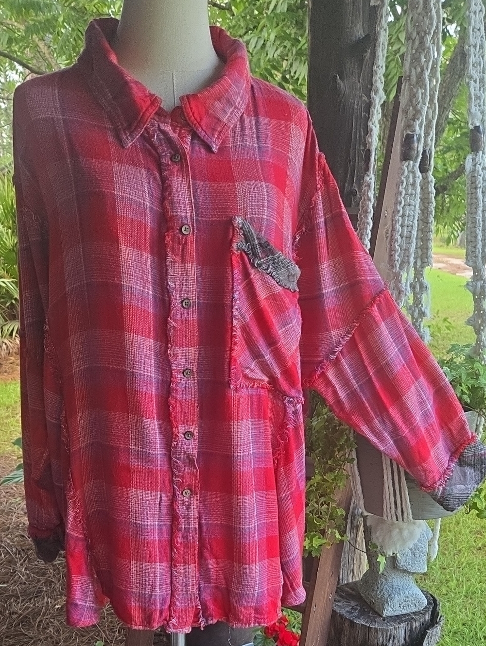 Intimately Free People Falling For Flannel Red Plaid Flannel Shirt Size Medium